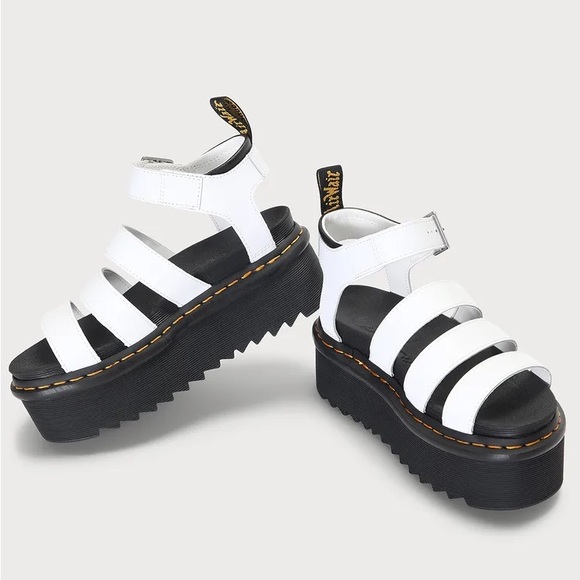Dr Martens Blaire Quad Hydro White Leather Platform Sandals - Picture 2 of 12